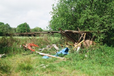 Makeshift structure near entrance to site