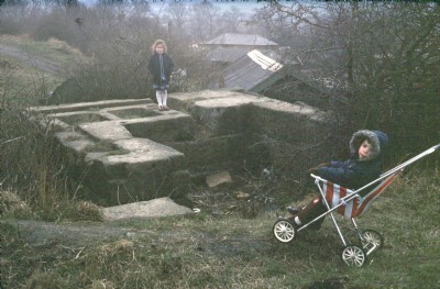 Stone foundation of upcast winding engine.