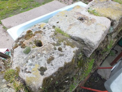 Single Hole sleeper blocks recovered from Tramway in use as Wall Capping stones