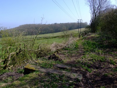 03.04.09 Butterley Co Rly - Trackbed with Sleepers, high Holborn Pit tip behind.