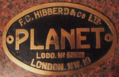 Works plate from F C Hibberd loco used as Butterley No 3 named Planet