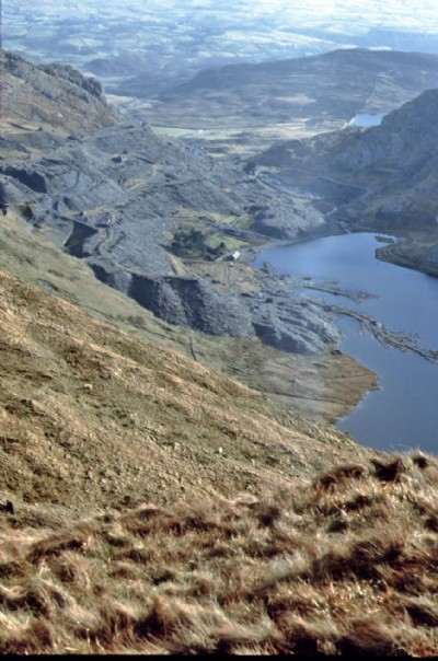 Looking down at Cwmorthin Mine and thew Lake - 1970s.