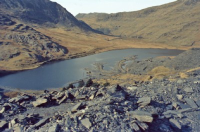 Llyn Cwmorthin and the Mine from the tips - 1970s.