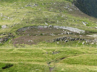 Cracked reservoir above Cwmorthin on yr Allt Fawr
