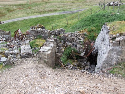 Looking down on crusher remains