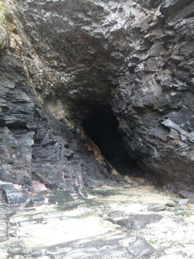Cave on mineralised fault/lode on Portquin beach.