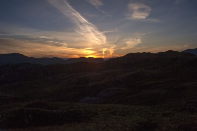 Sunset over Nantlle Ridge seen from Gelli slate mine