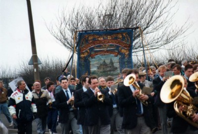 Grimethorpe NUM banner and brass band Grimethorpe march 13/2/93
