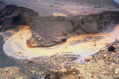 Surface run off, waste pile at Iron Mountain Mine.