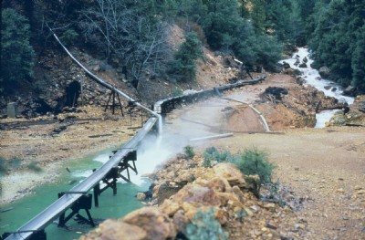 A flume used to collect contaminated drainage at Iron Mountain Mine.