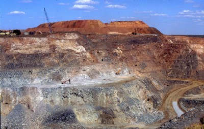 Open pit with old mens' levels showing 1995