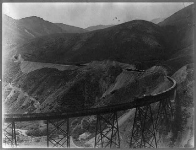 Ore train and Dry Fork Bridge, Bingham, Utah, 1914