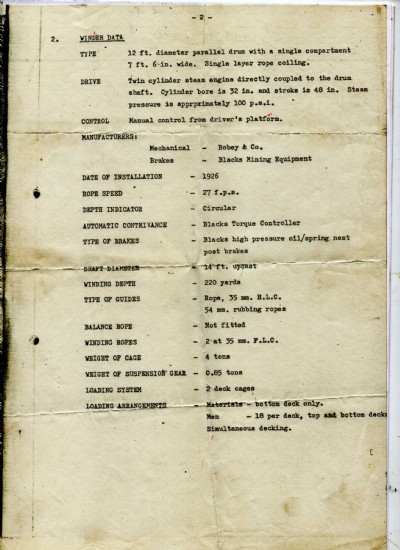 Linby No1 Winder , General Data.