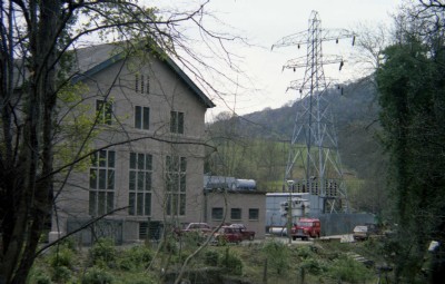 Station building with switchgear annex and sub-station behind it.