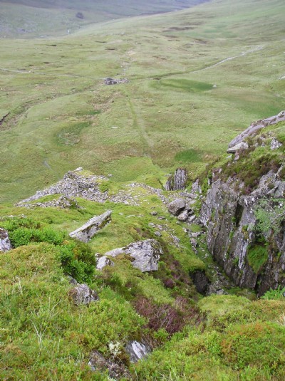 Looking down from workings