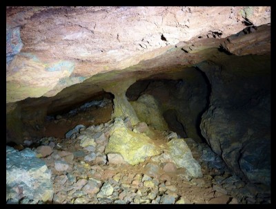 Just inside entrance