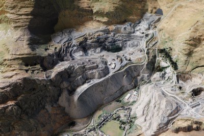 Render of the workings using 1m topography data and satellite imagery