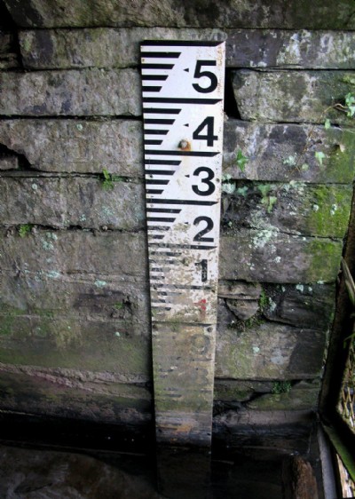 Water level marker at entrance to drainage adit
