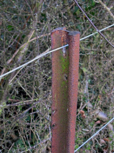 Flat bottomed rail used as fence post