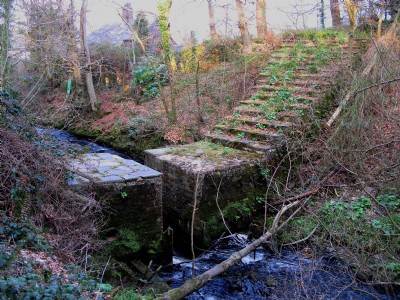 Steps leading to sluice on Afon Galedffrwd above Felin Fawr