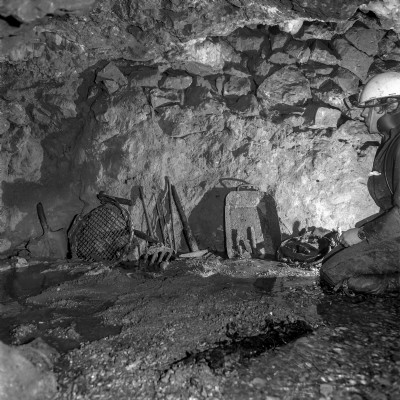 Tools in Youds Level before removal to Peak Mines Museum 1977