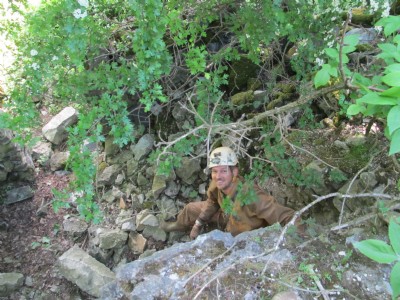 Ed emerging from the climbing shaft.