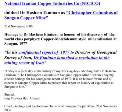 History of Sungun Porphyry Copper Deposit
