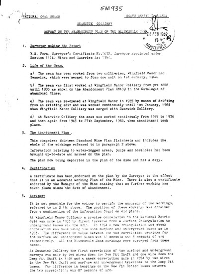 abandonment report for swanwick colliery