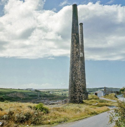 Long vanished arsenic stacks, Tolvaddon 1972