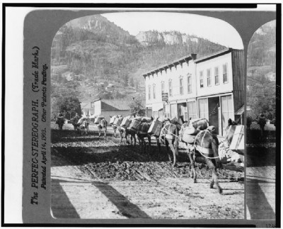 Pack train leaving Ouray with supplies for the mines