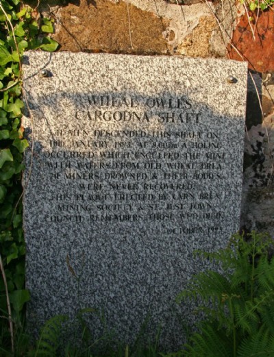 Memorial stone erected by Carn Brae Mining Society and St Just Town Council