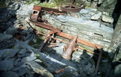 Remains of winding engine and drum